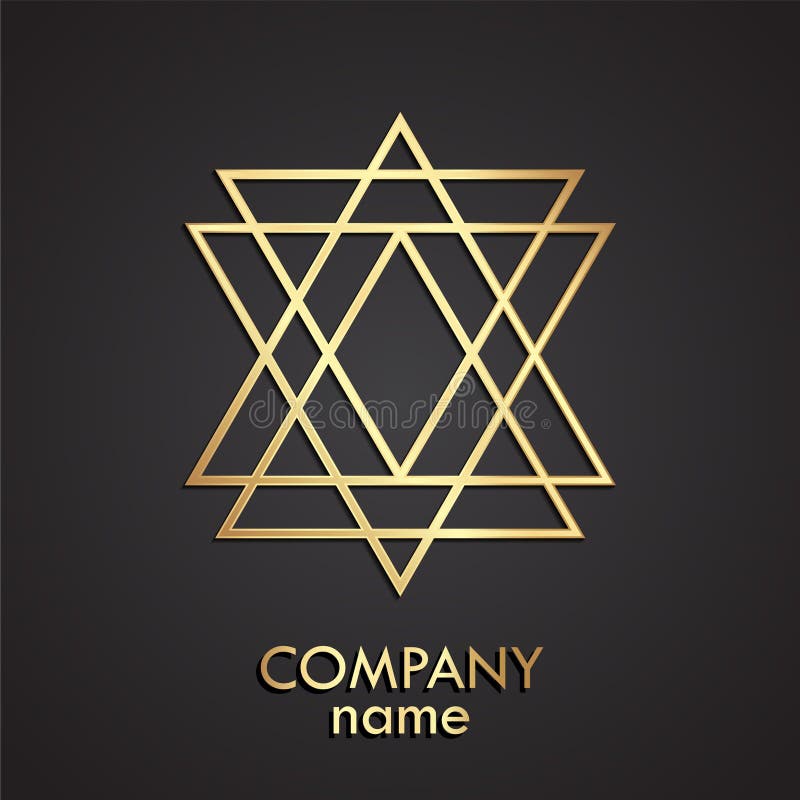 Linear triangles symbol 3d gold logo vector illustration