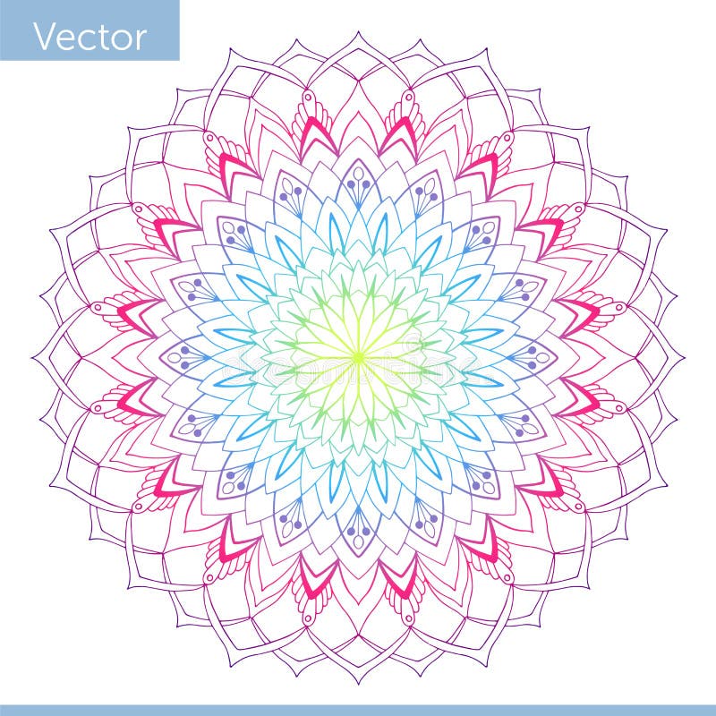 Lineare dekorative Mandala Regenbogensteigungsfarben vektor abbildung Lineare dekorative Mandala Regenbogensteigungsfarben vektor abbildung