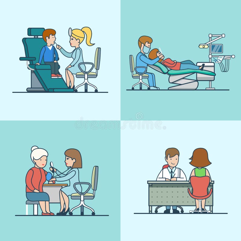 Lineare flache Therapeutneurologie-Zahnarztausrüstung stock abbildung Lineare flache Therapeutneurologie-Zahnarztausrüstung stock abbildung