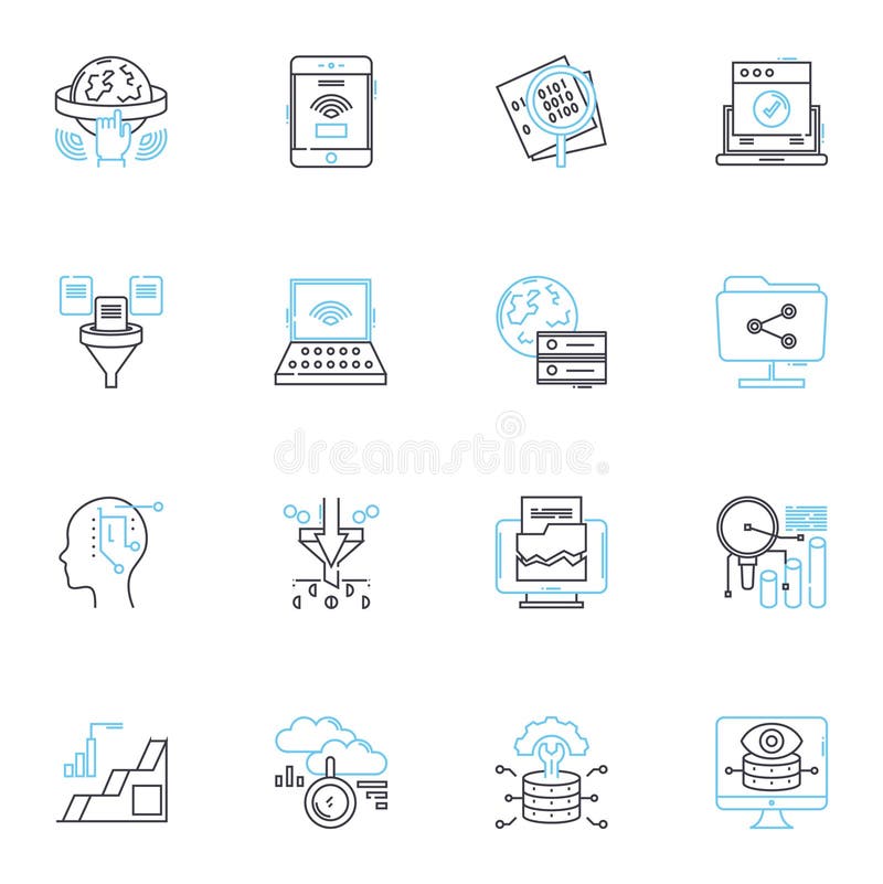 Lineare Icons für künstliches Lernen. Algorithmendatadrisierte Automationsmaschine - Wahrnehmung der neuronalen Intelligenz lizenzfreie abbildung