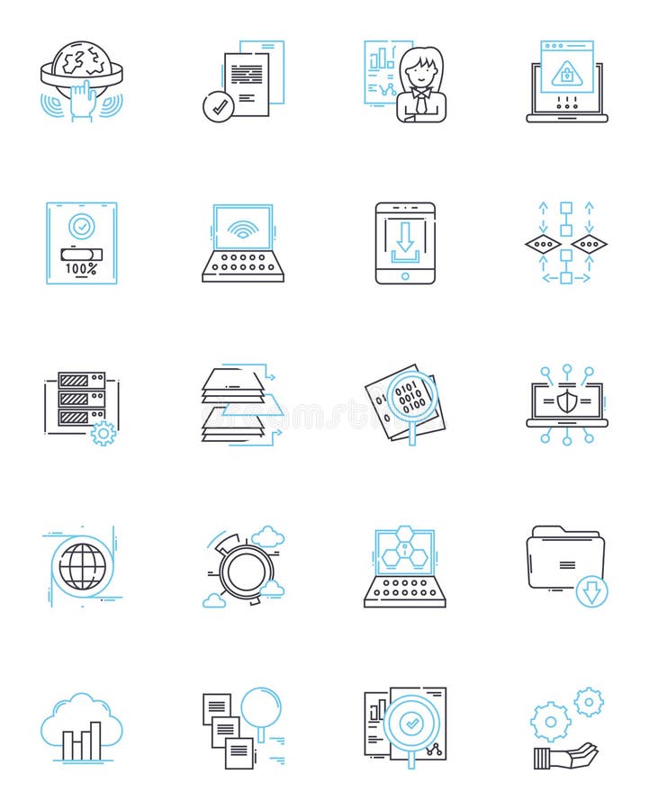 Lineare Icons für künstliches Lernen. Algorithmendatadrisierte Automationsmaschine - Wahrnehmung der neuronalen Intelligenz vektor abbildung