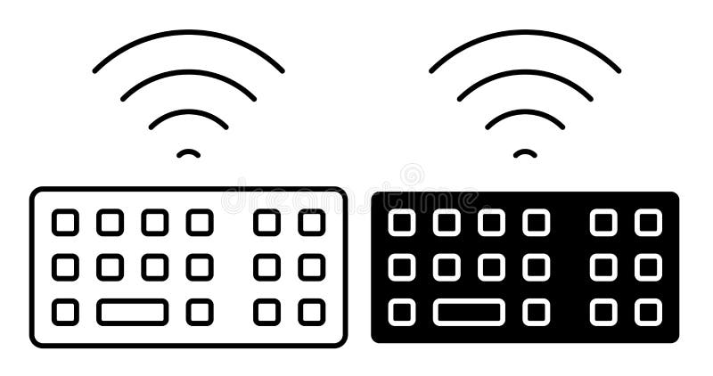 Linearsymbol. WiFi PC-Tastatur. Symbole auf Tastatur. Schwarz-Weiß-Vektor, isoliert auf Weiß. Schwarz-Weiß-Vektor isoliert auf weißem Hintergrund.