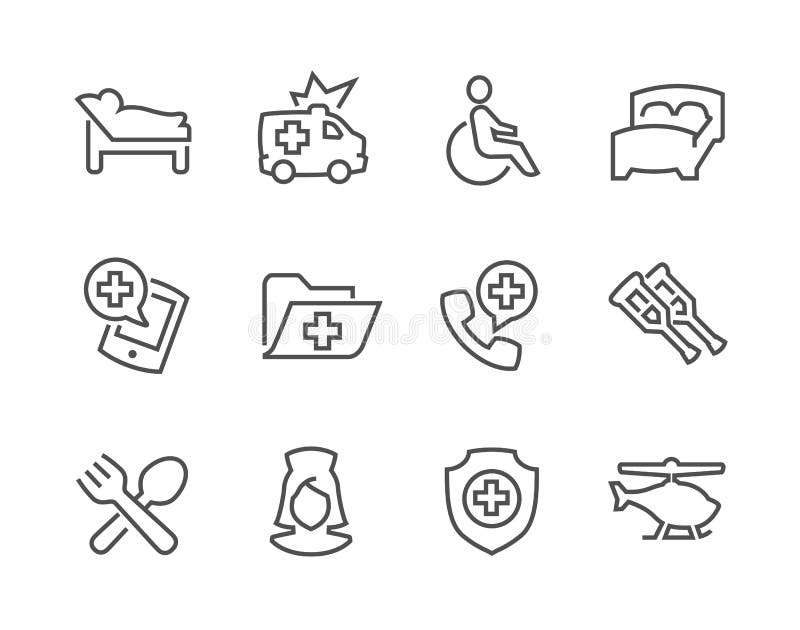 Lined Medical Transportation Icons stock illustration