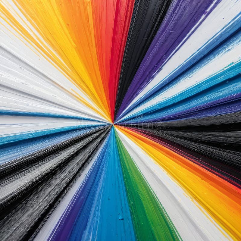 Linee colorate astratte che irradiano dal centro su fondo bianco. Una vivace composizione astratta con linee multicolore che irradiano dal centro su uno sfondo bianco creando un effetto visivo dinamico ed dinamico. prodotto a base di