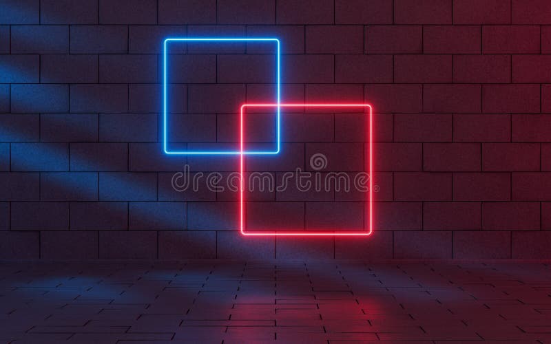 Linee di neon luminose con rendering 3d dello sfondo di mattoni royalty illustrazione gratis