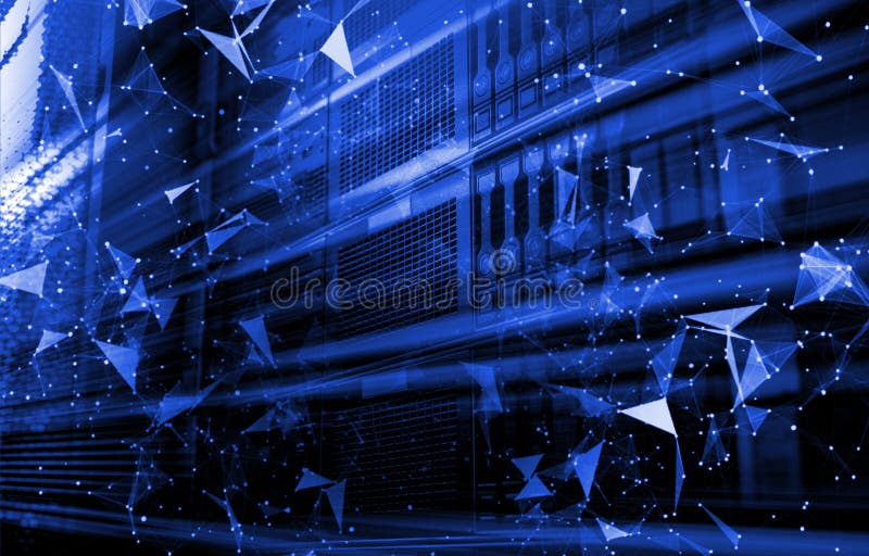 Linee e sfere di dati dell'elaboratore digitale e del triangolo della connessione di rete nella fila futuristica di concetto di t fotografie stock libere da diritti