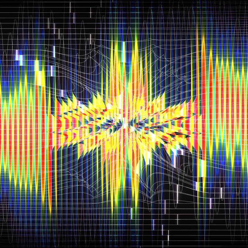 Linee verticali luminose di colore spettrale dell'arcobaleno su fondo scuro Rete neurale Perturbazione di spazio royalty illustrazione gratis Linee verticali luminose di colore spettrale dell'arcobaleno su fondo scuro Rete neurale Perturbazione di spazio royalty illustrazione gratis