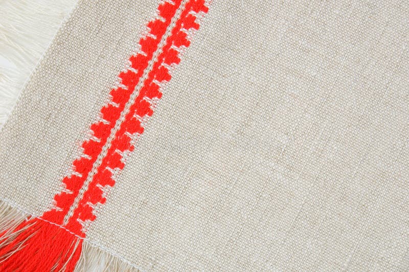 Linen Pattern with Red Embroidery, Closeup Stock Photo Image of