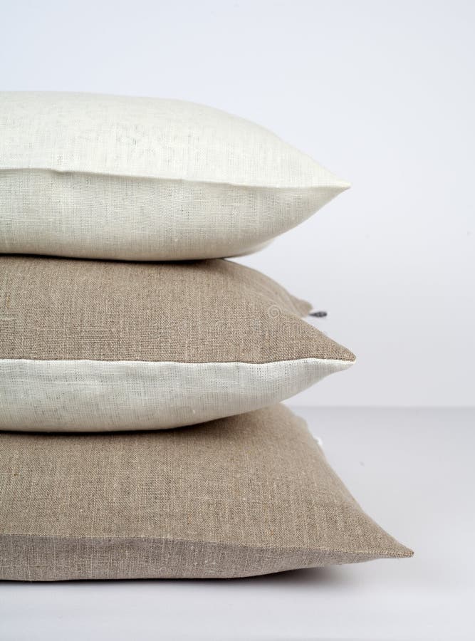 Linen Pillows Stack Isolated Stock Photo Image of bedding, decorative