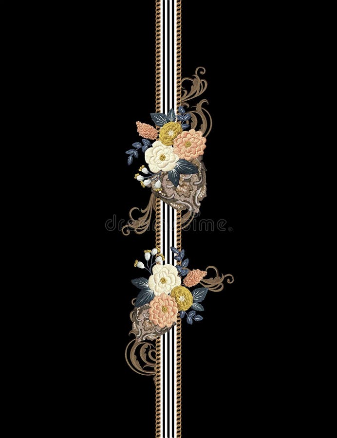 Lines black white flowers embroidery royalty free illustration Lines black white flowers embroidery royalty free illustration