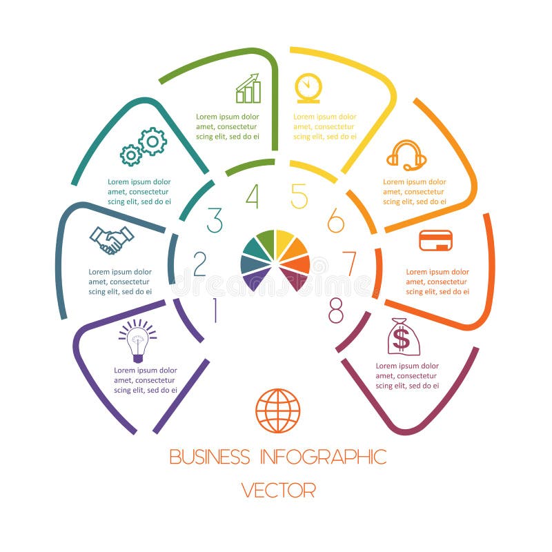 Lines Semicircle infographic eight positions