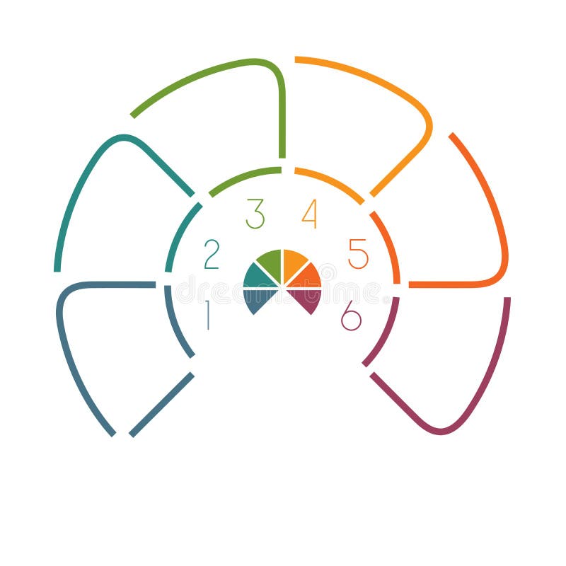 Lines Semicircle infographic 6 positions