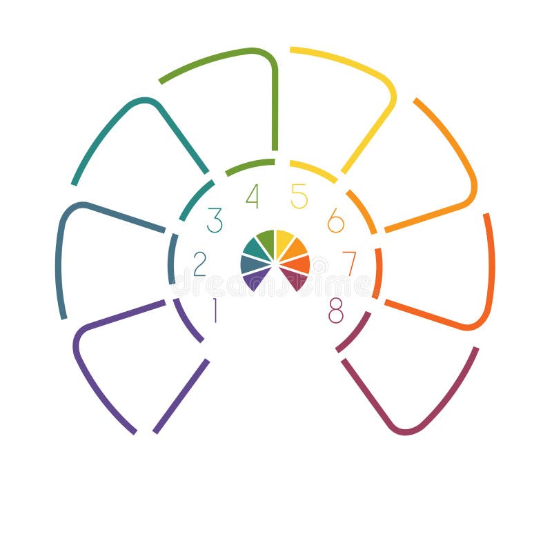 Lines Semicircle infographic 8 positions