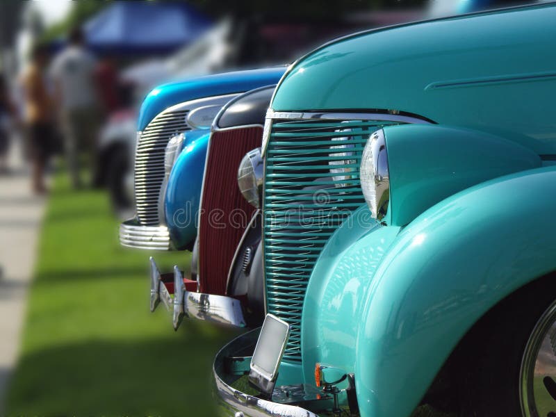 Cars lined up at a classic car show. Cars lined up at a classic car show