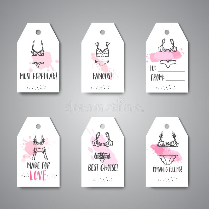 Lingerie gift tags, sale hanging Fashion bra and pantie. Vector