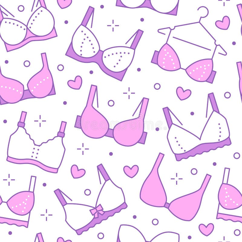 Lingerie seamless pattern with flat line icons of bra types. Woman underwear background, vector illustrations of stock illustration Lingerie seamless pattern with flat line icons of bra types. Woman underwear background, vector illustrations of stock illustration