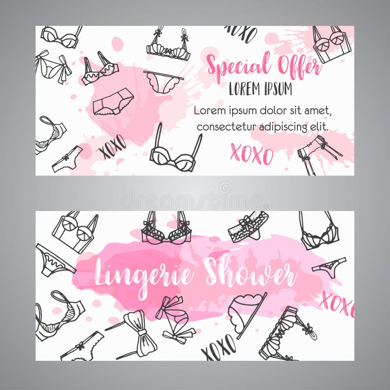 Lingerie shower card Fashion bra and pantie. Bridal invitation template Vector