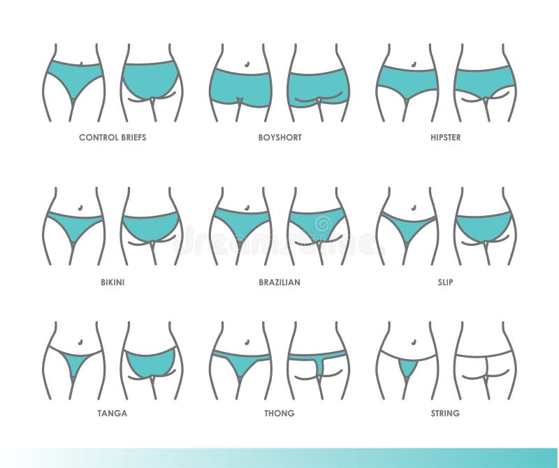 Lingerie.Types of Panties , Women Underwear. Bikini, String, Hipsters