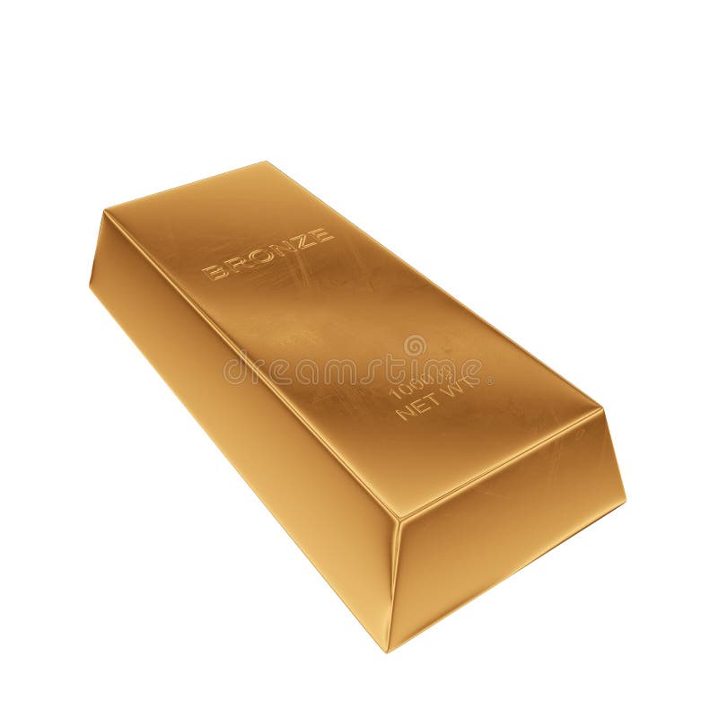 Bronze ingot isolated on a white background, 3D rendering, illustration. Bronze ingot isolated on a white background, 3D rendering, illustration