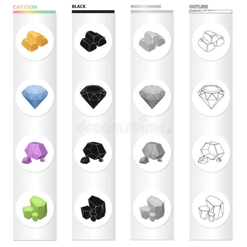 Lingouri de aur briliant de malacit mineral prețios netratat. pictograme de colecție de seturi minerale prețioase în desene animat vector illustration