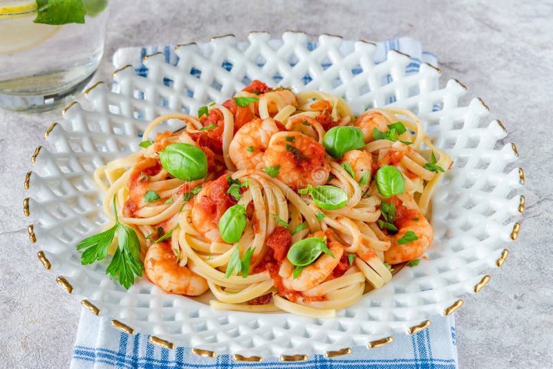 Linguine pasta with prawns stock photo. Image of fresh 188870652