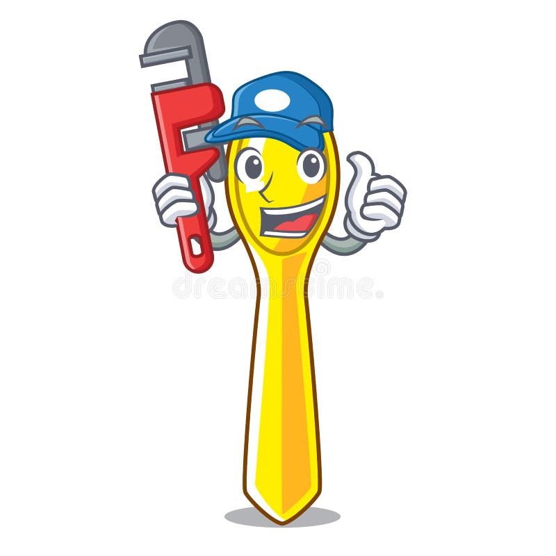 Lingură de bucătărie din material plastic instalator izolată pe mascotă vector illustration