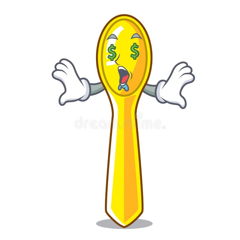 Lingură din plastic pentru ochi-bani izolată pe mascotă vector illustration