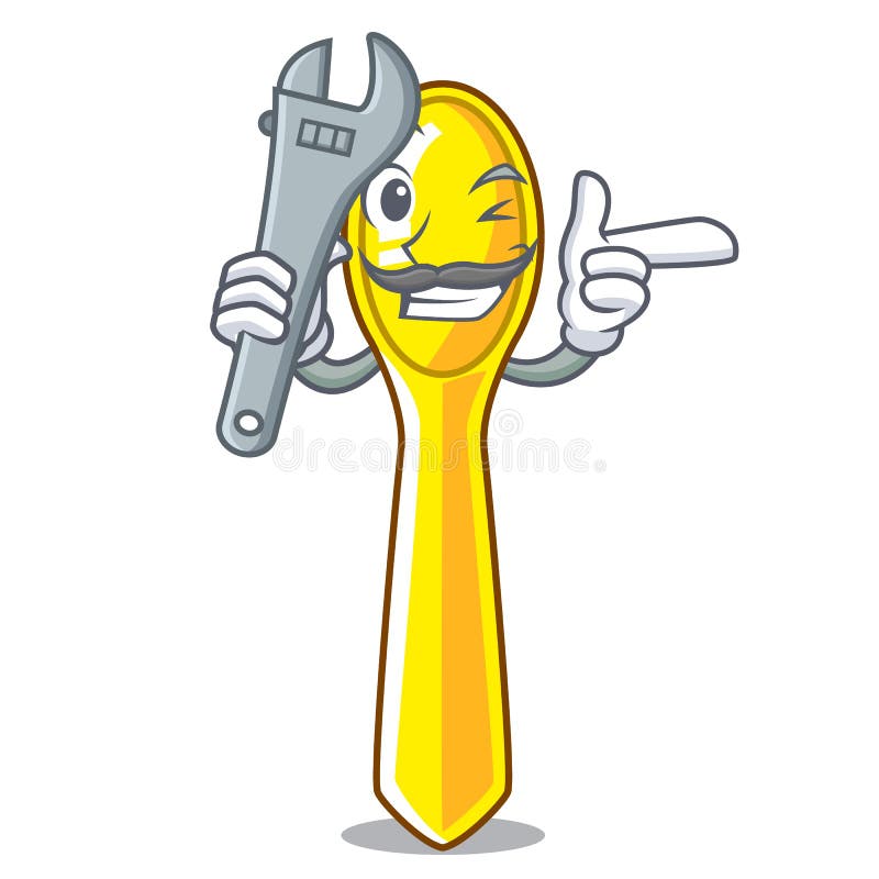 Lingură mecanică de bucătărie din plastic izolată pe mascot stock illustration