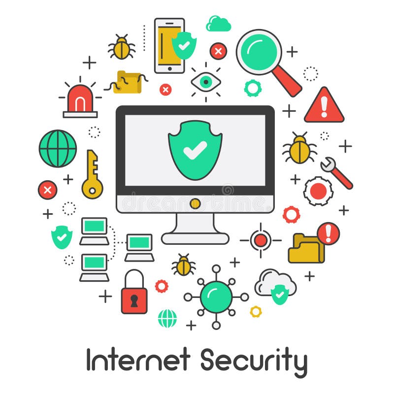 Linha Art Icons da proteção de dados da segurança do Internet ilustração stock Linha Art Icons da proteção de dados da segurança do Internet ilustração stock