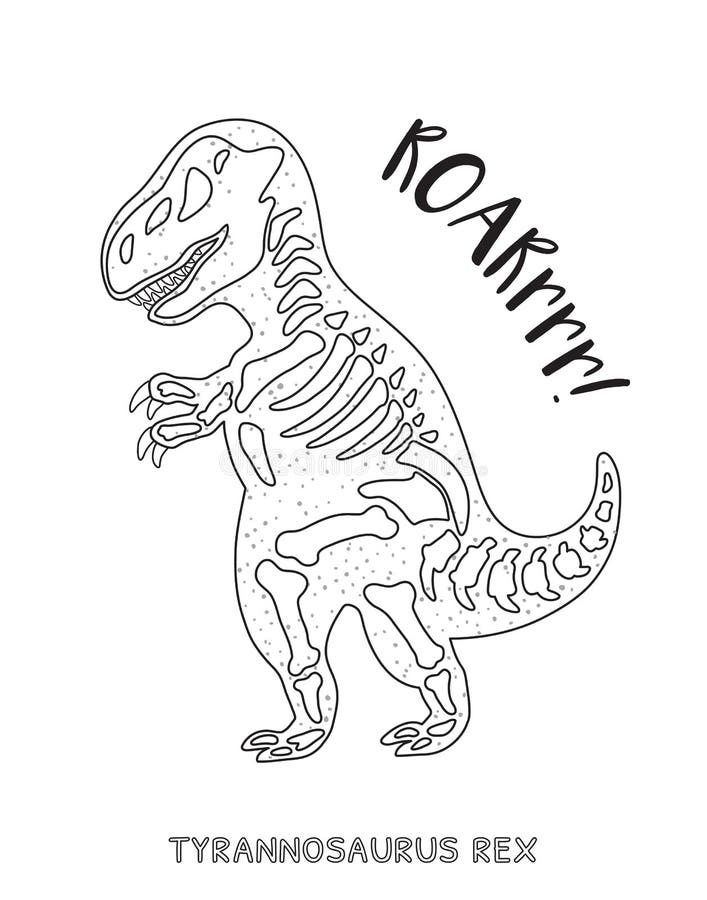 Desenho de contorno preto do dinossauro rex sobre fundo branco para colorir