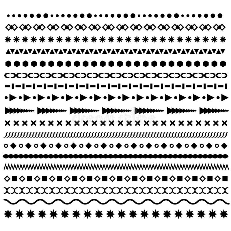 Linha beira, divisores geométricos, pontilhados do vetor ajustados Escovas na moda do estilo do moderno ilustração stock Linha beira, divisores geométricos, pontilhados do vetor ajustados Escovas na moda do estilo do moderno ilustração stock