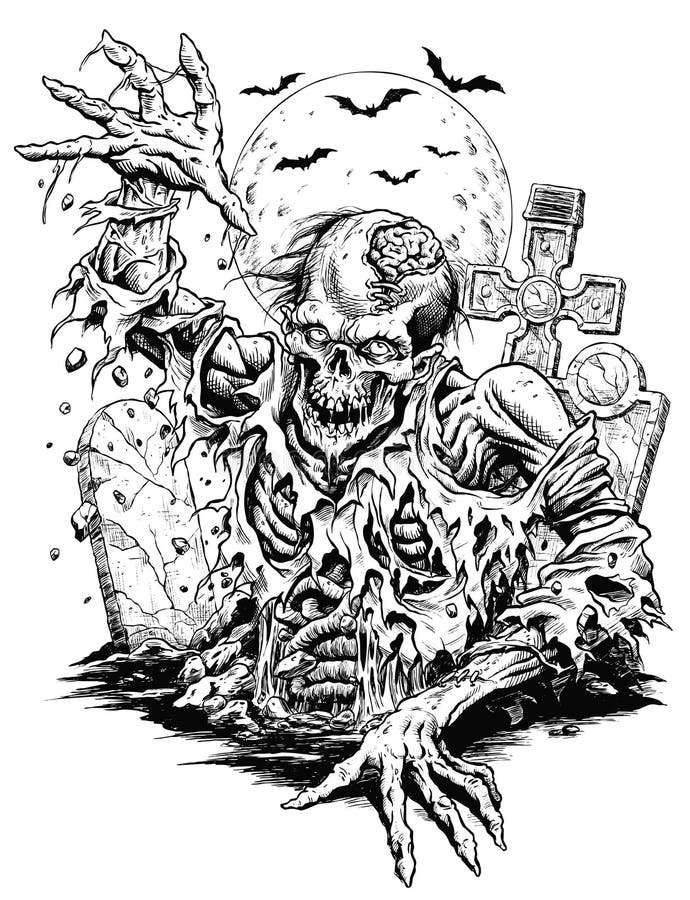 Linha cômica arte do zombi ilustração royalty free Linha cômica arte do zombi ilustração royalty free