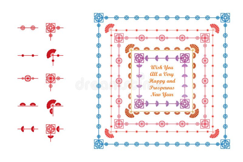 Linha chinesa estilo da escova do teste padrão do ano novo do quadro ilustração stock Linha chinesa estilo da escova do teste padrão do ano novo do quadro ilustração stock