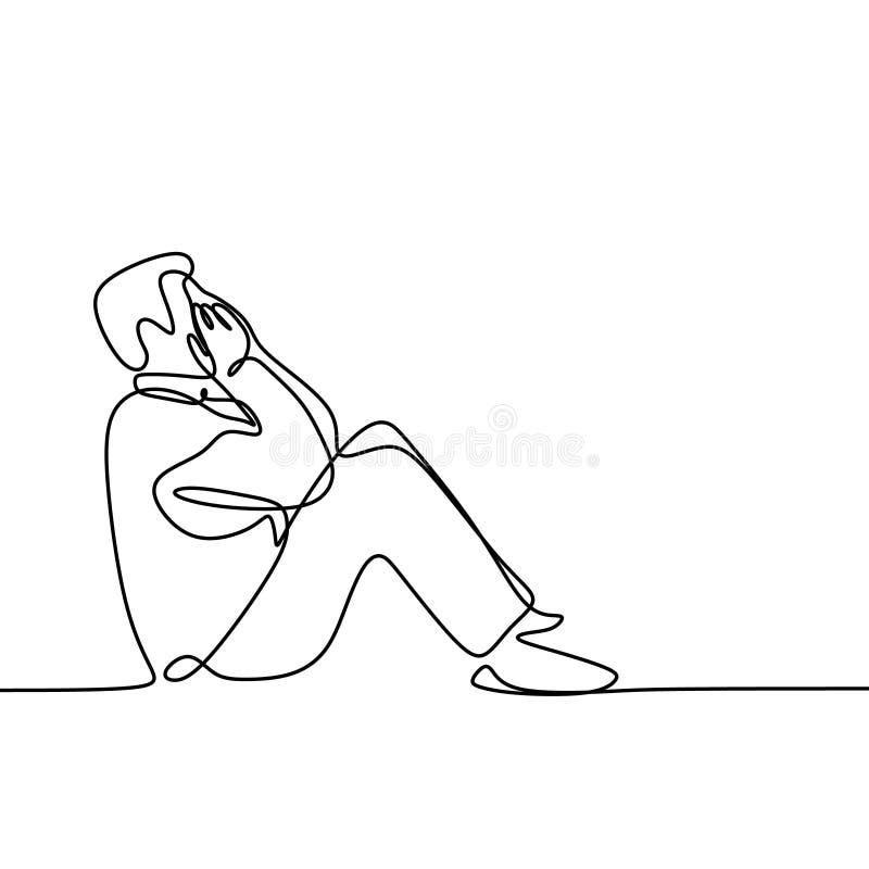 Desenho de linha contínuo de um homem em desenhos tristes e tristes