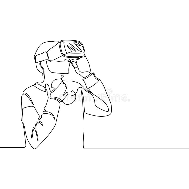 Linha contínua mulher surpreendida com vidros de VR Ilustra??o do vetor ilustração stock Linha contínua mulher surpreendida com vidros de VR Ilustra??o do vetor ilustração stock