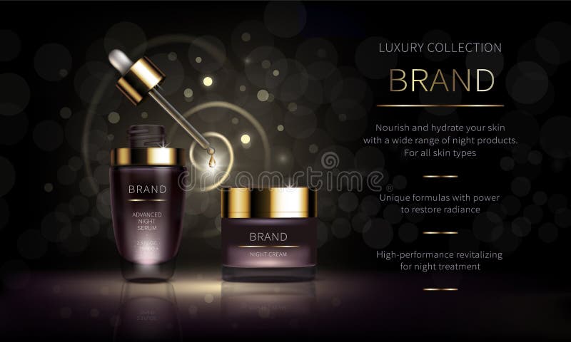 Linha cosmética da noite para a pele da cara ilustração stock Linha cosmética da noite para a pele da cara ilustração stock