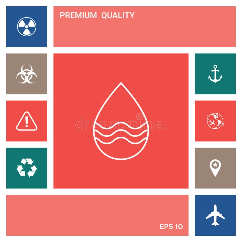 Linha de gota ícone com ondas Elementos para seu projeto ilustração stock