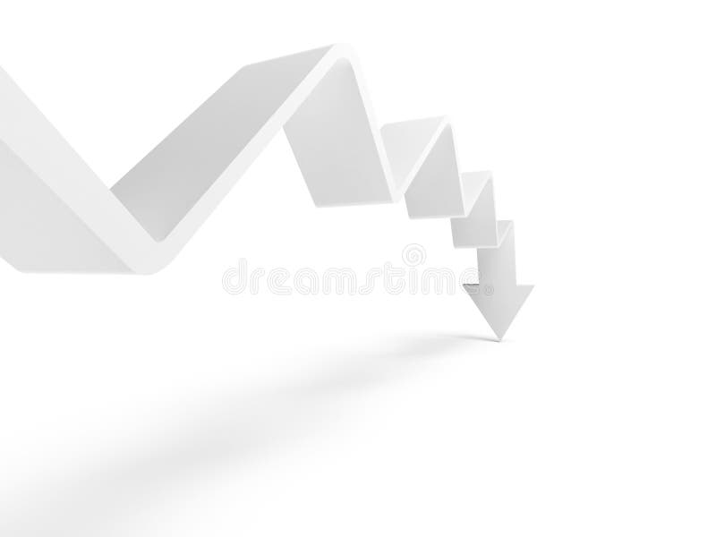 A linha de tendência quebrada com a seta na extremidade está indo para baixo ilustração stock A linha de tendência quebrada com a seta na extremidade está indo para baixo ilustração stock