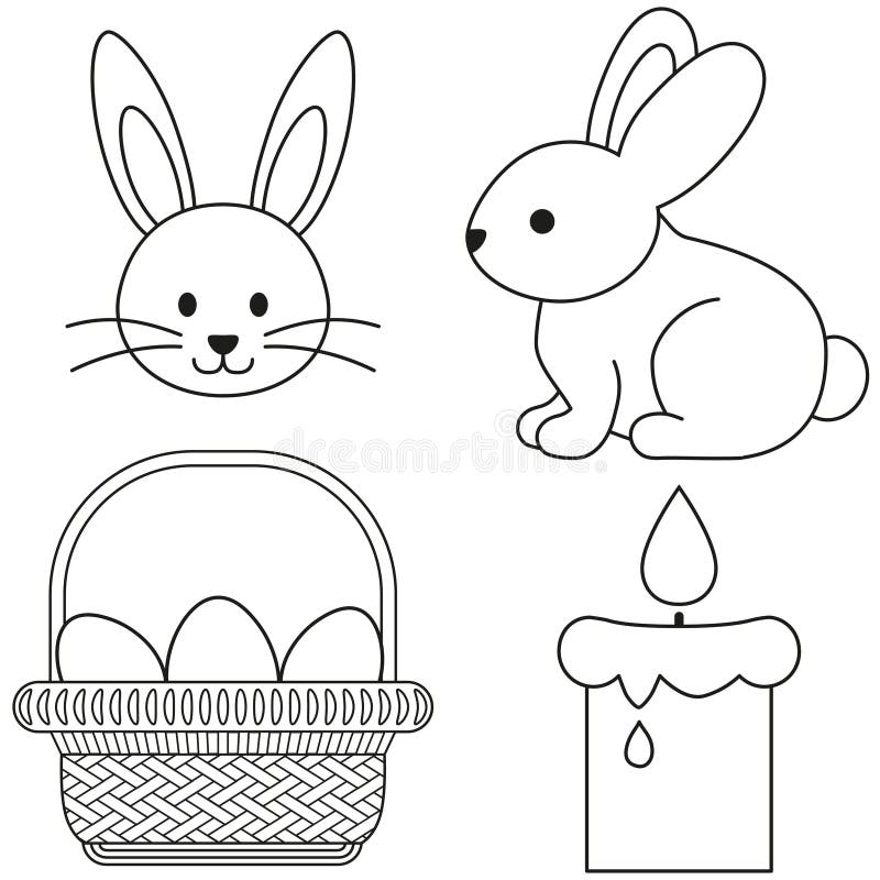 Linha do ícone preto e branco de easter da arte cartaz ajustado do ícone da cesta do ovo da vela do coelho ilustração royalty free Linha do ícone preto e branco de easter da arte cartaz ajustado do ícone da cesta do ovo da vela do coelho ilustração royalty free