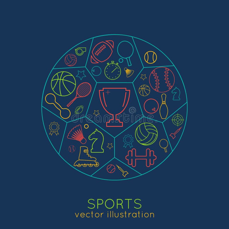Linha dos esportes dos ícones ilustração royalty free Linha dos esportes dos ícones ilustração royalty free