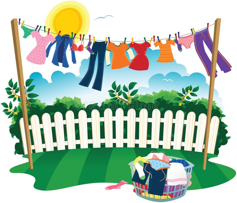 Linha e roupa de lavagem ilustração royalty free Linha e roupa de lavagem ilustração royalty free