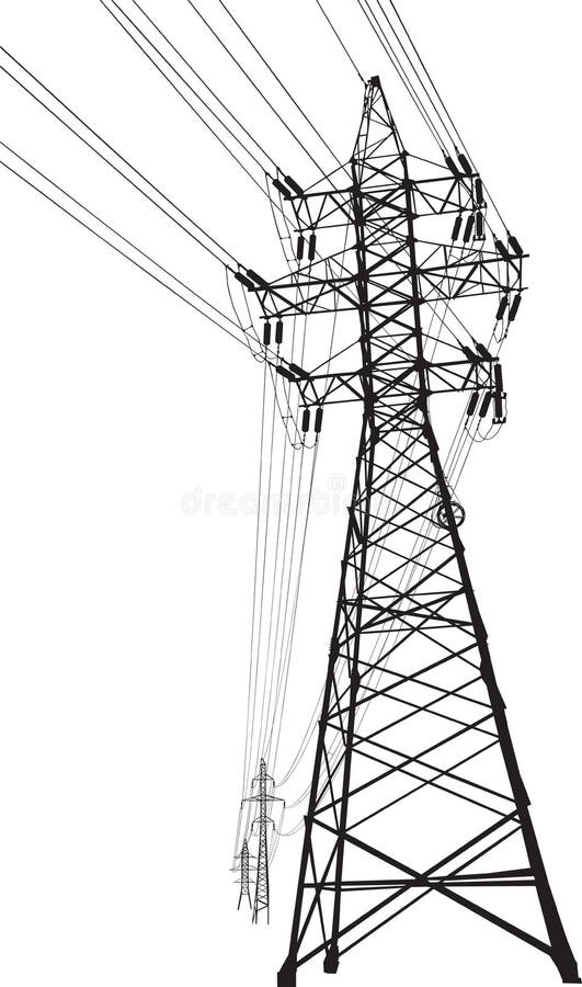 Vector silhouette of high voltage power lines and pylon. Vector silhouette of high voltage power lines and pylon