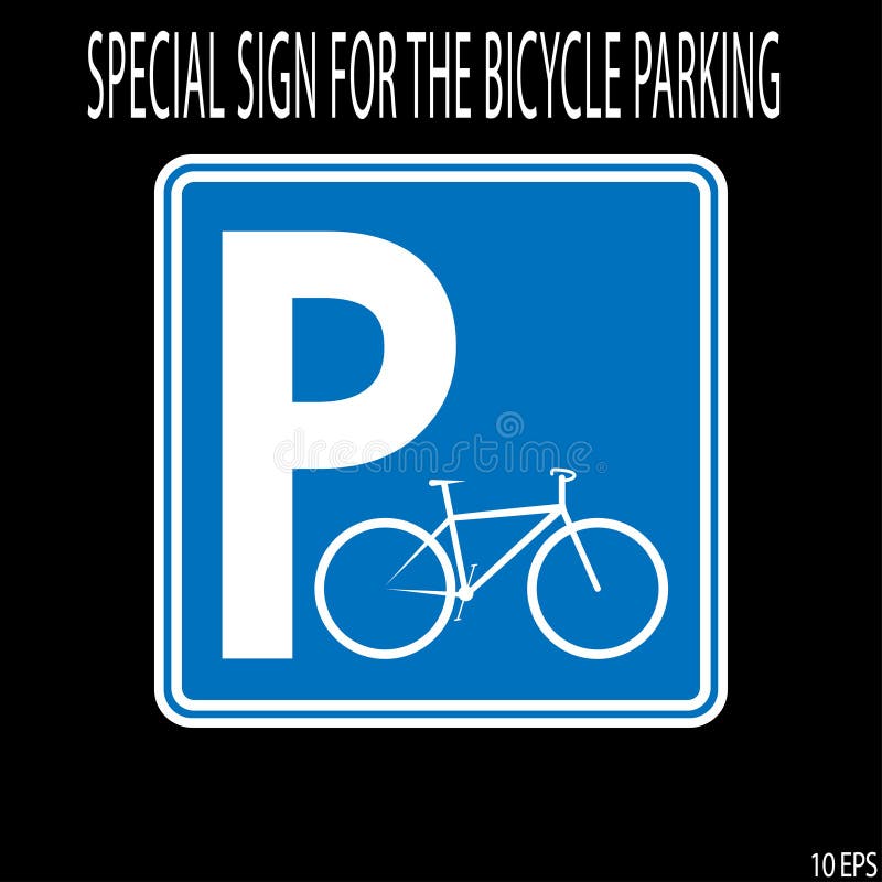 Linha fina branca do estacionamento da bicicleta do sinal no fundo azul como o roadsign - ilustração do vetor ilustração stock Linha fina branca do estacionamento da bicicleta do sinal no fundo azul como o roadsign - ilustração do vetor ilustração stock