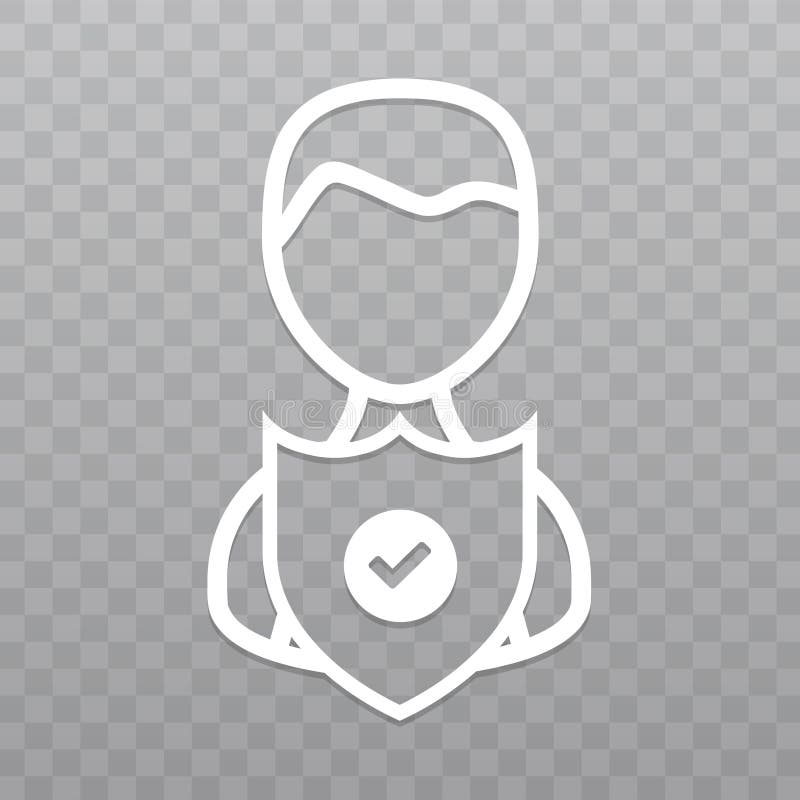 Linha fina pessoa com ícone do protetor da proteção Segurança em primeiro lugar no fundo transparente ilustração royalty free Linha fina pessoa com ícone do protetor da proteção Segurança em primeiro lugar no fundo transparente ilustração royalty free