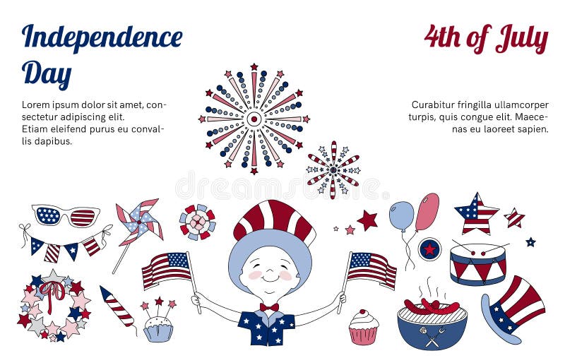 Linha fina ícones para o Dia da Independência dos EUA ilustração stock Linha fina ícones para o Dia da Independência dos EUA ilustração stock