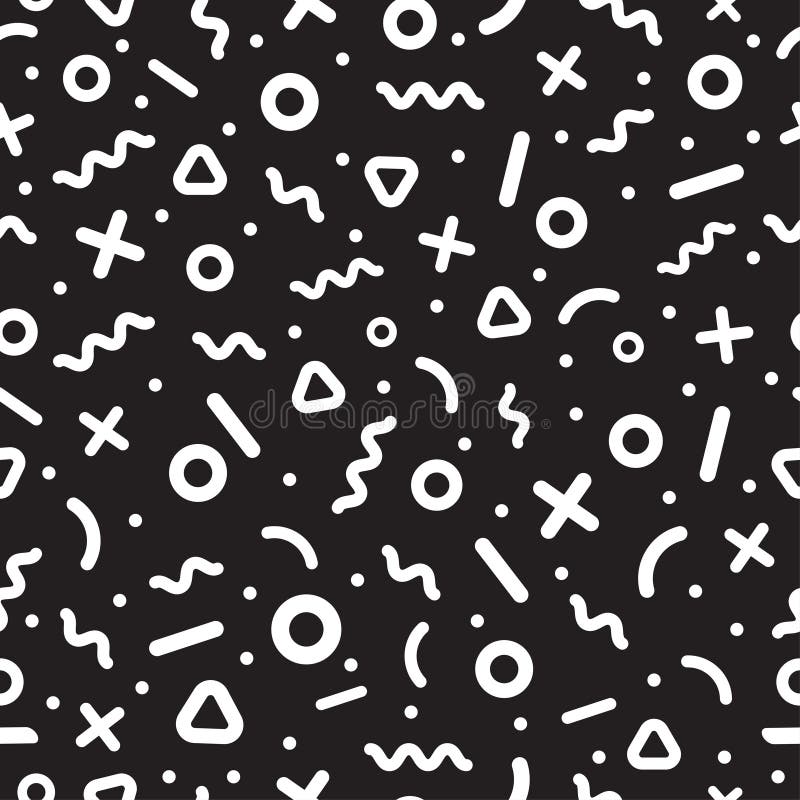 Linha formas geométrica dispersada Projeto abstrato do fundo Teste padrão preto e branco sem emenda do vetor ilustração stock Linha formas geométrica dispersada Projeto abstrato do fundo Teste padrão preto e branco sem emenda do vetor ilustração stock