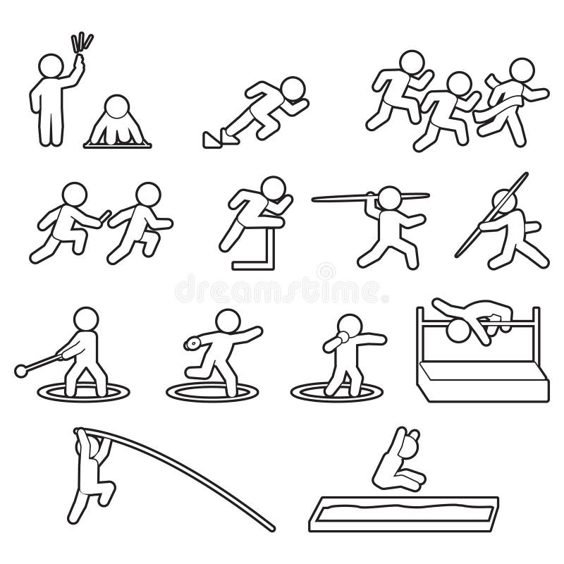 Linha grupo do atletismo do atletismo do ícone Grupo do ícone dos esportes do esboço Vetor