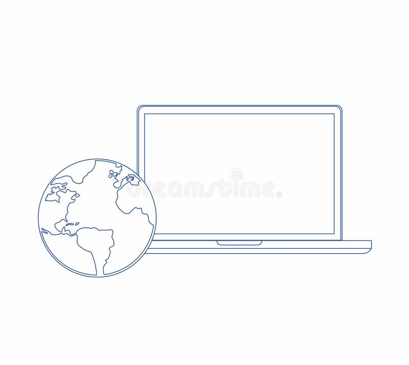 linha ilustrador do laptop e do globo Gráfico do projeto ilustração royalty free linha ilustrador do laptop e do globo Gráfico do projeto ilustração royalty free