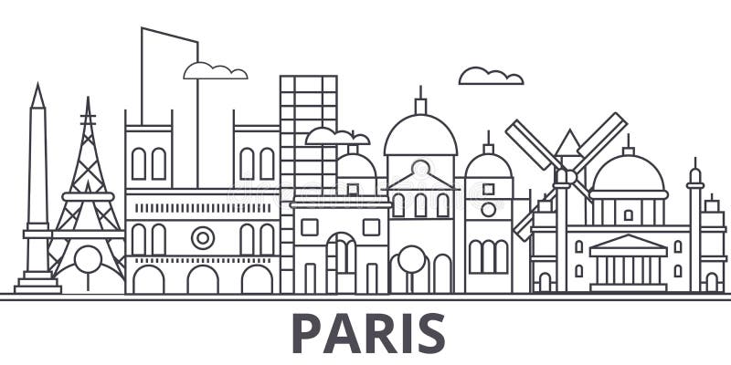 Linha ilustração da arquitetura de Paris da skyline Arquitetura da cidade linear com marcos famosos, vistas do vetor da cidade, í ilustração do vetor Linha ilustração da arquitetura de Paris da skyline Arquitetura da cidade linear com marcos famosos, vistas do vetor da cidade, í ilustração do vetor