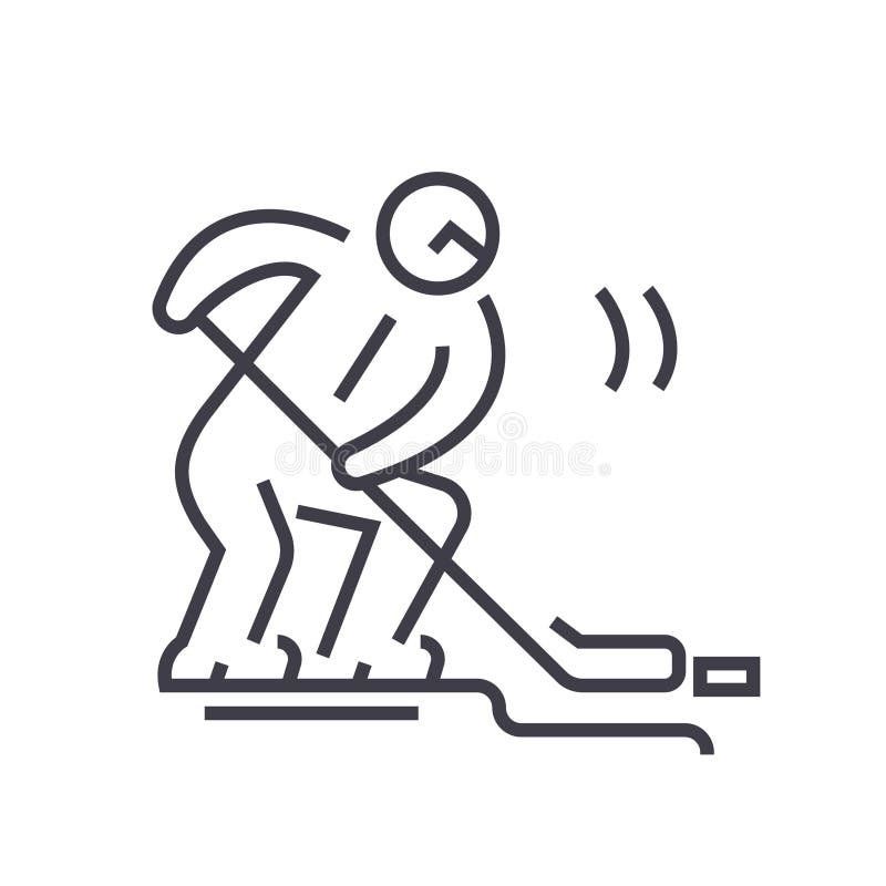 A linha lisa ilustração do jogador de hóquei, vetor do conceito isolou o ícone no fundo branco ilustração do vetor A linha lisa ilustração do jogador de hóquei, vetor do conceito isolou o ícone no fundo branco ilustração do vetor